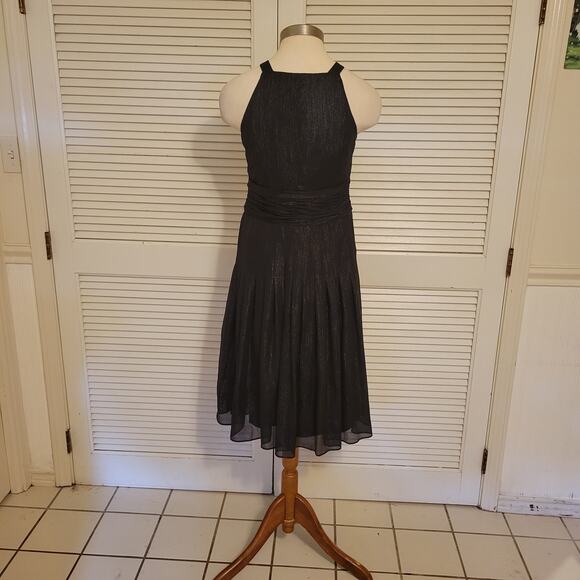 Evan-Picone Black Metallic Halter Midi Dress Size 4 Cocktail Party Formal - Picture 4 of 8